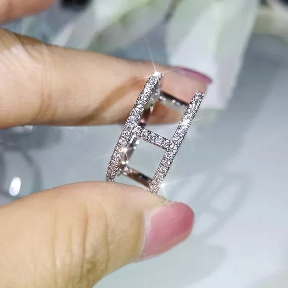 🌸Trendy CZ Glitter Micro Pave Silver Double Layer Hollow Fashion Ring,UNVN12223 - Picture 6 of 6